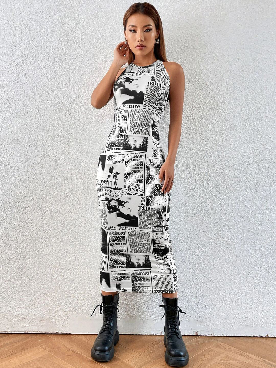 KERI PERRY Women Alphanumeric Print Bodycon Maxi Dress