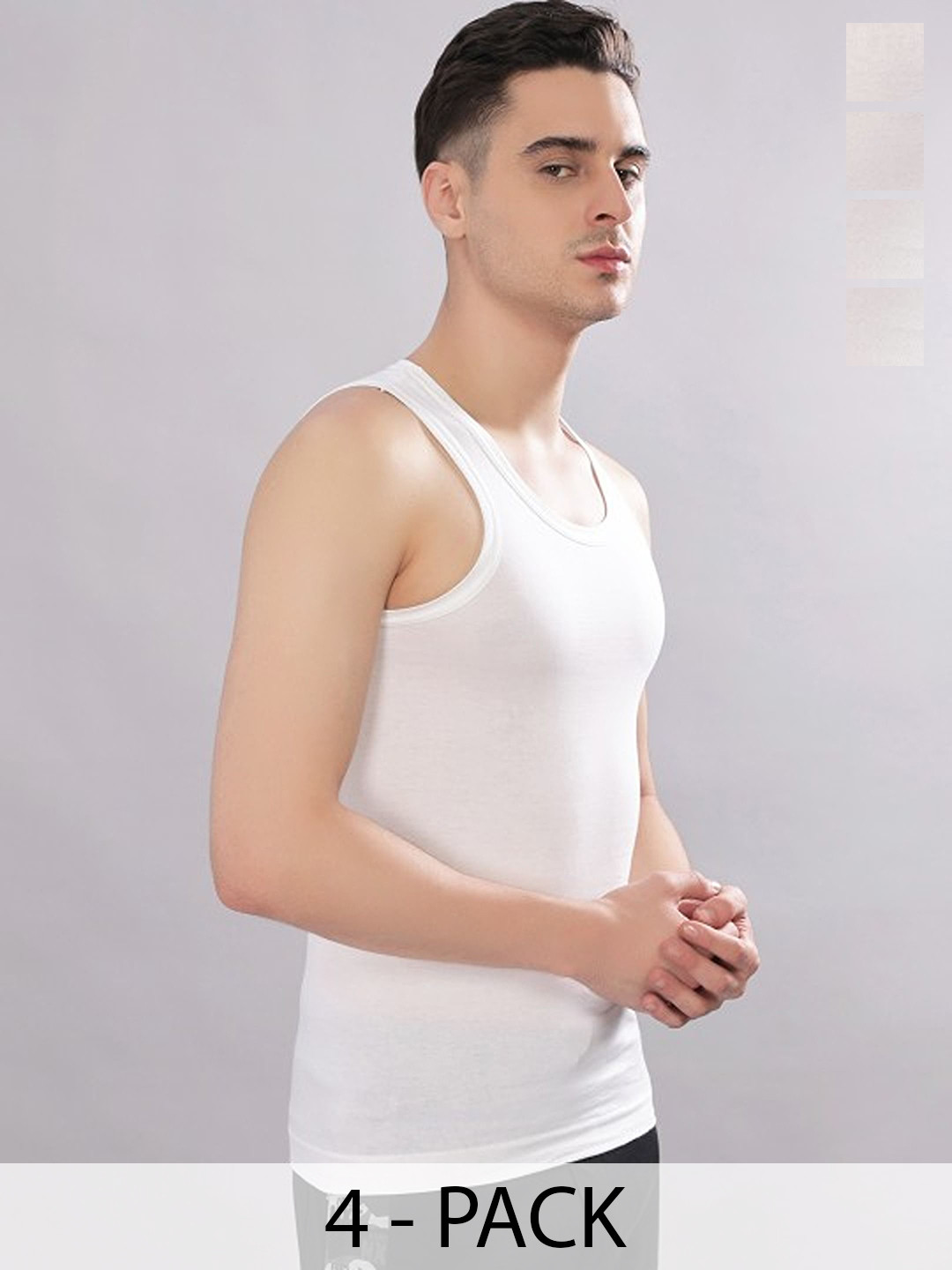 CAVENDERS Pack Of 4 Cotton Scoop Neck Basic Vest soft White Premium quality Dno-v421st