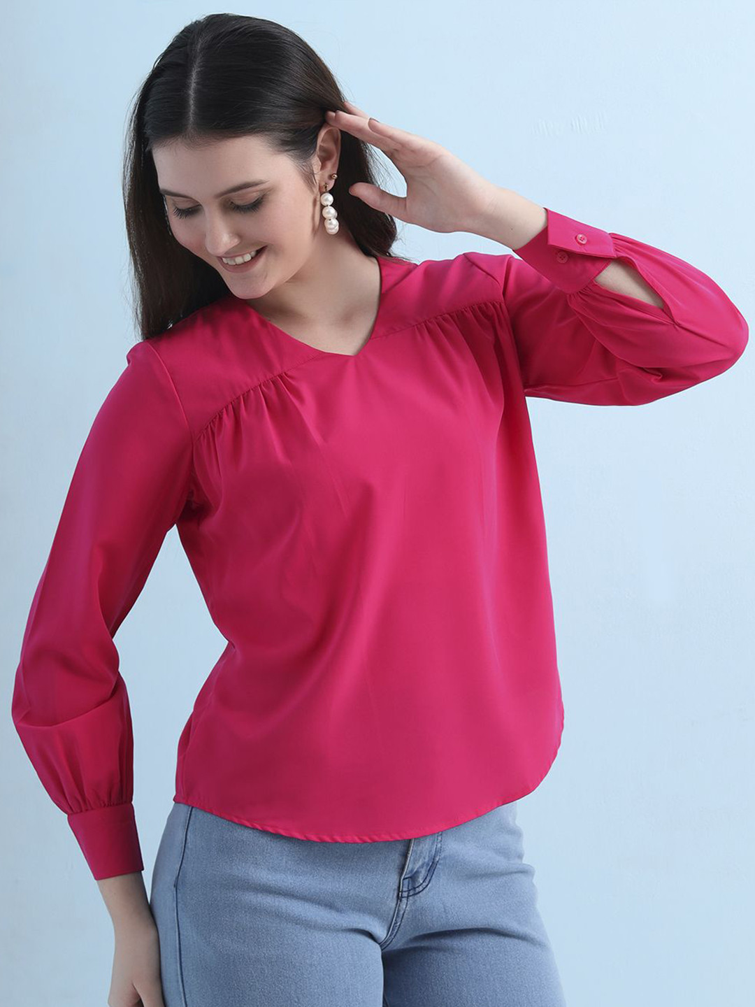 FITHUB Women V-Neck Puff Sleeve Top