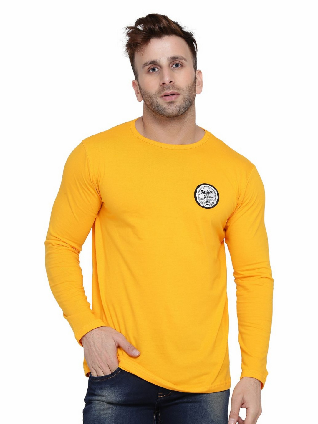 Blisstone Men Slim Fit Yellow Round Neck T-shirt