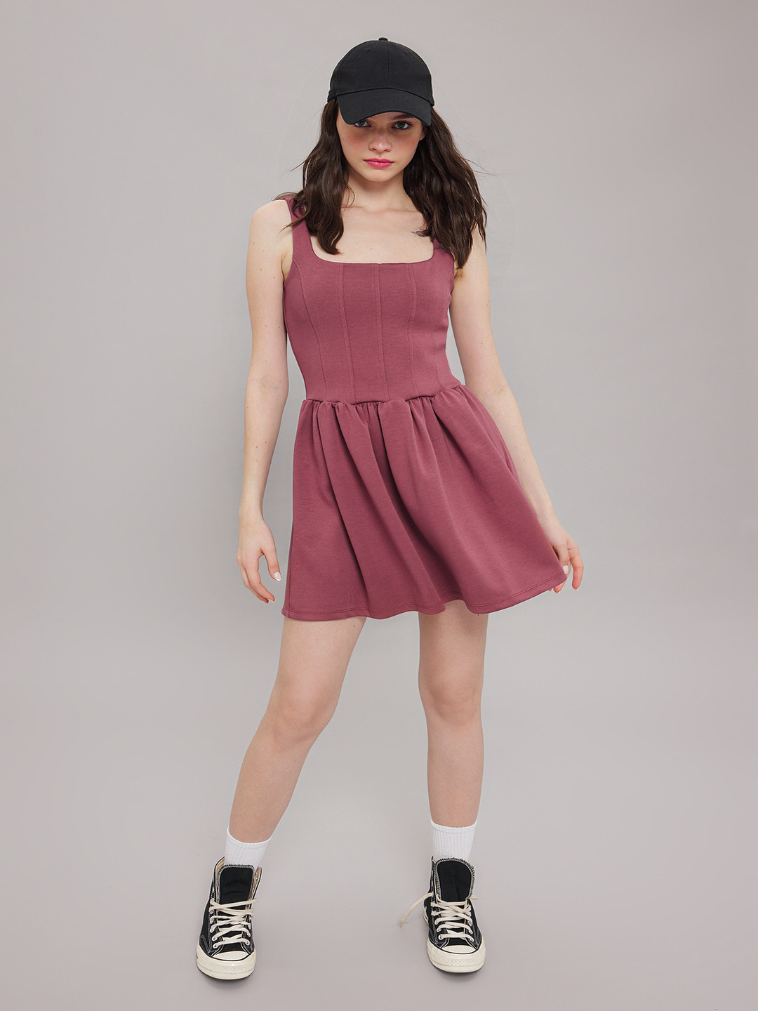 Trendyol Women Solid Square Neck Fit & Flare Mini Dress