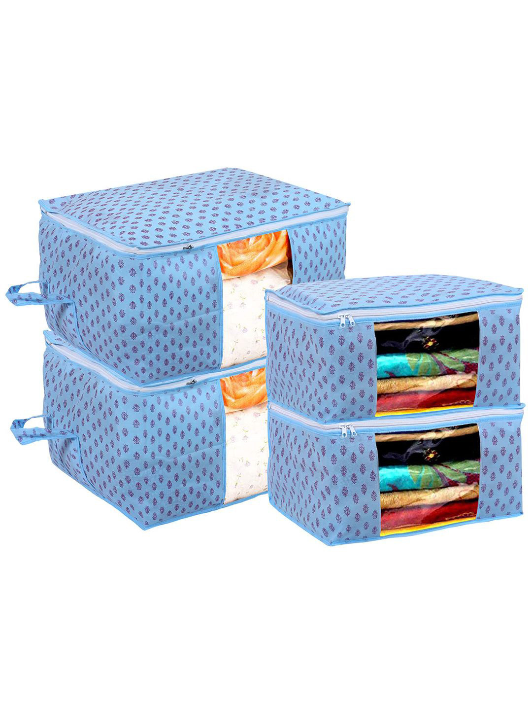 Kuber Industries Blue & Purple Printed 4 Pieces Drawer Organisers With Transparent Window