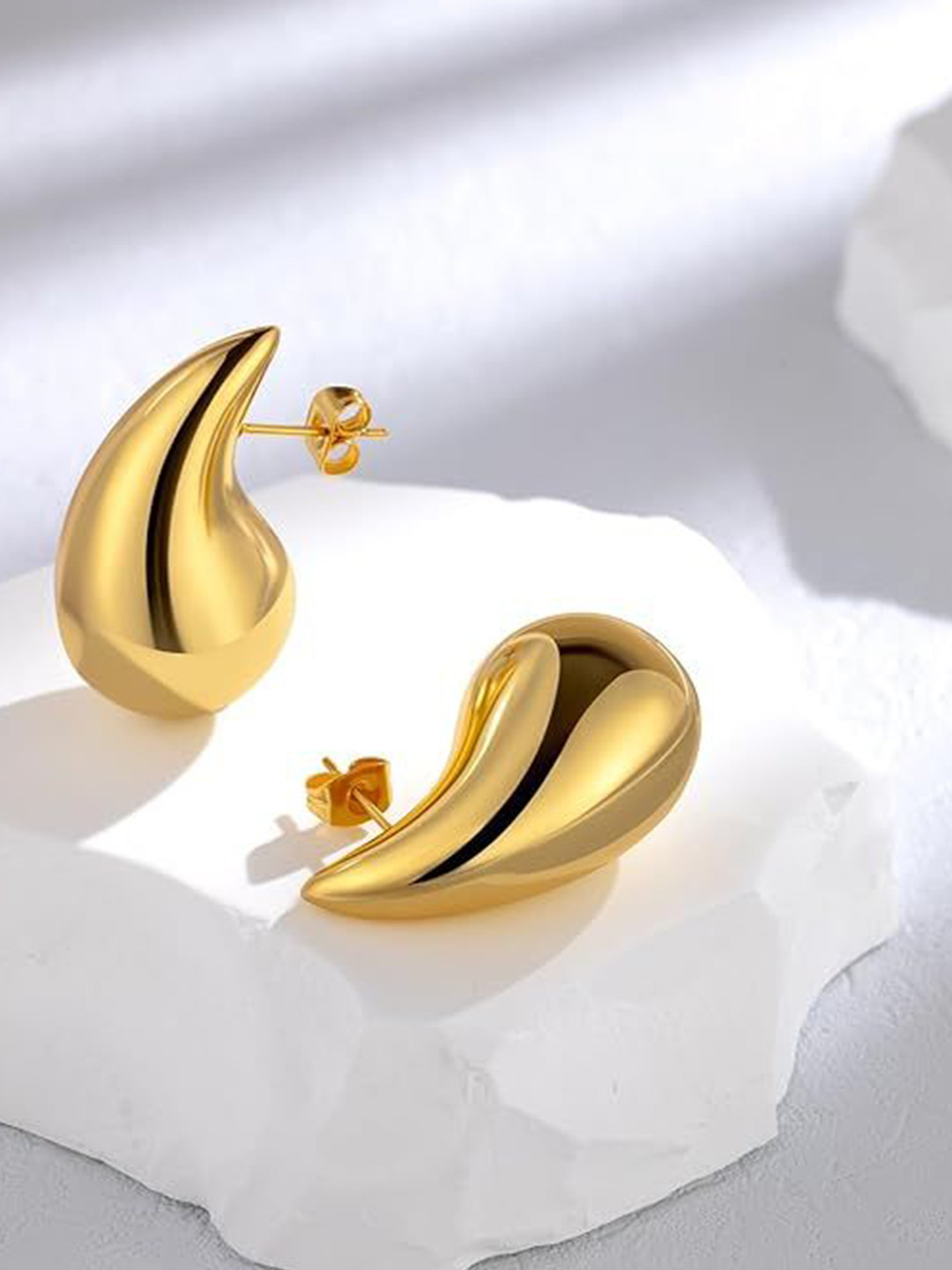CARIA Stainless Steel Gold-Plated Water Drop Studs