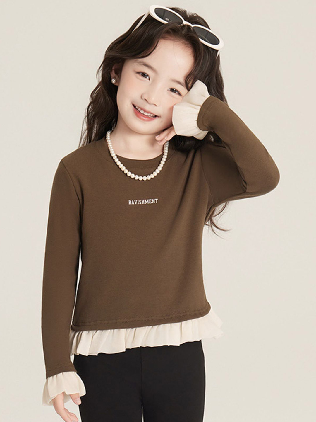 LULU & SKY Girls Round Neck Ruffles Detail Cotton Top