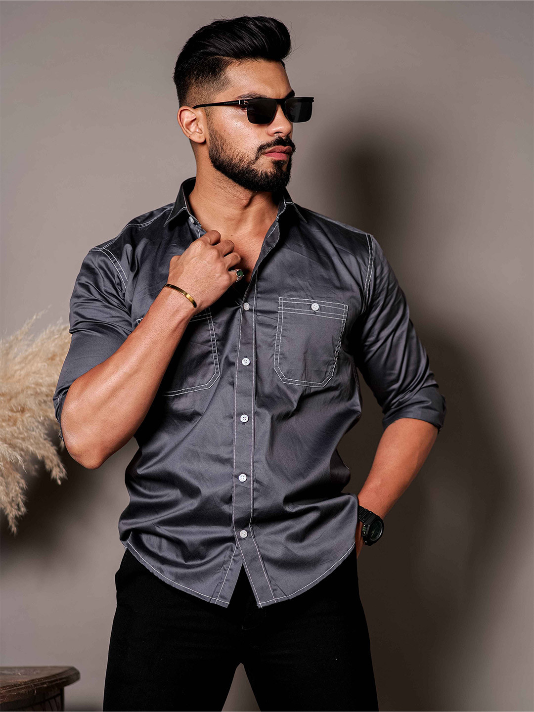 Foomer Men Solid Standard Regular Fit Casual Shirt