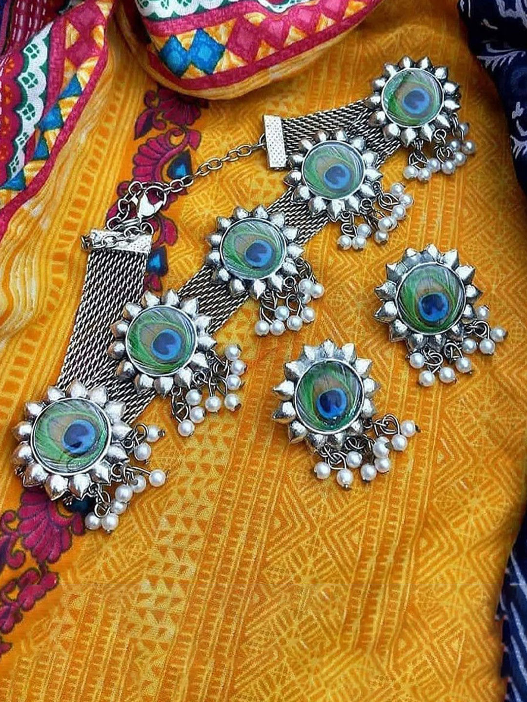 Sangria Oxidised Beaded Pankh Jewellery Set