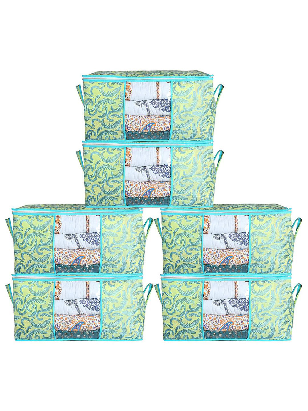 Kuber Industries Green & Blue 6 Pieces Floral Printed Foldable Organisers