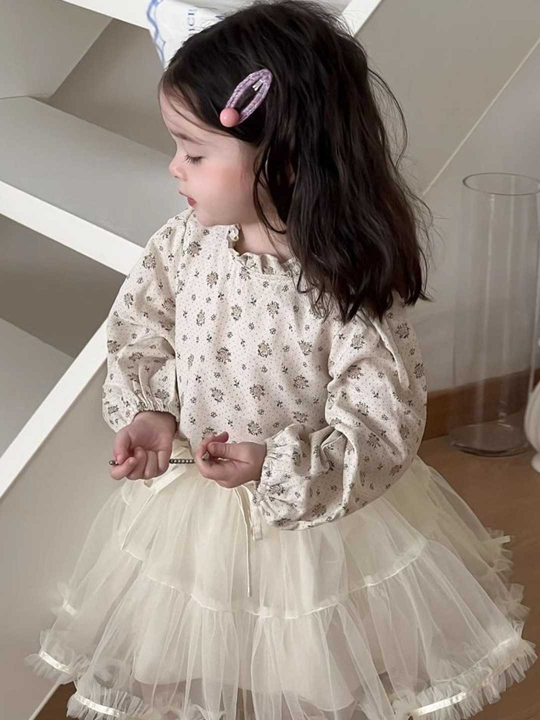 LULU & SKY Girls Floral Printed Mock Neck Cotton Crop Top