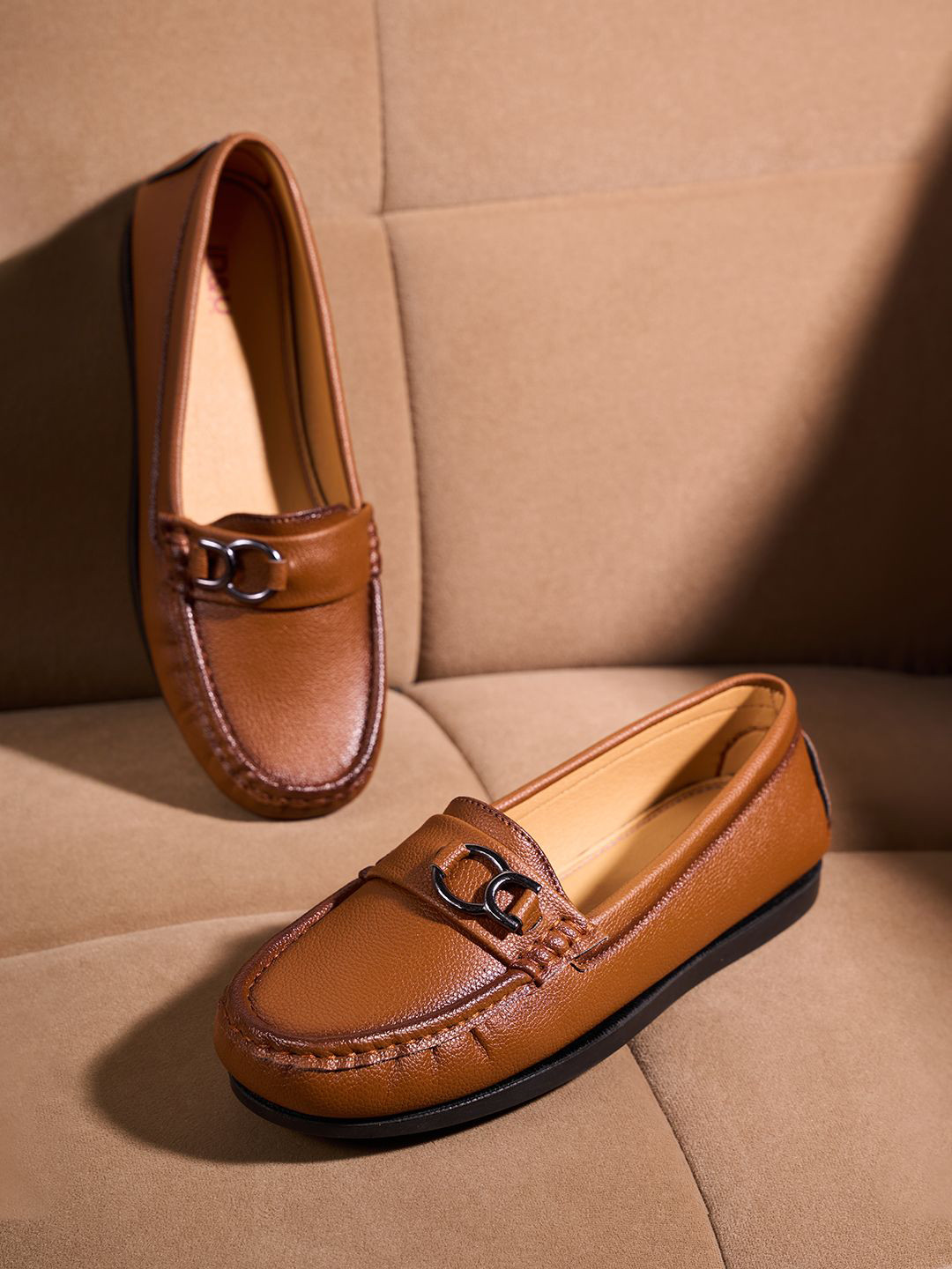 ID Women Synthetic Leather Slip On Horsebit Loafers