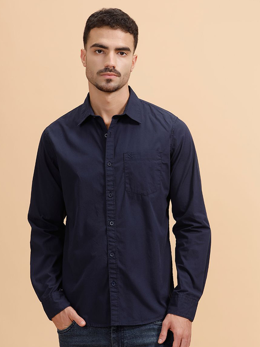 WROGN Comfort Roll-Up Sleeves Slim Fit Pure Cotton Shirt