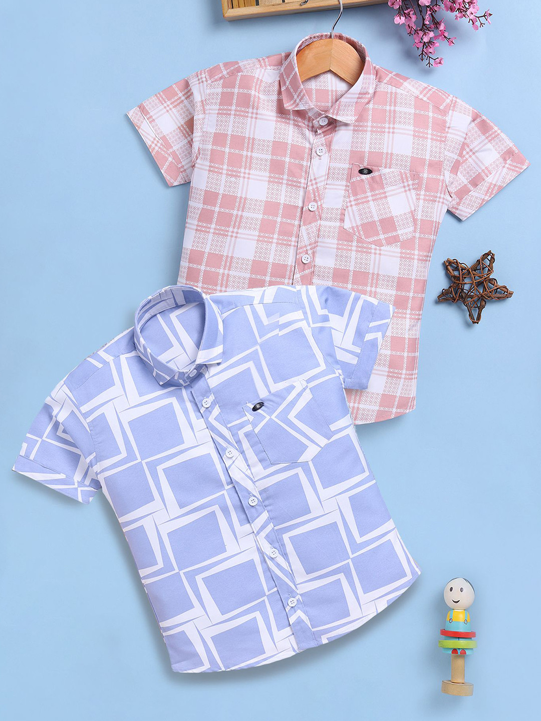 Toonyport Boys Pack Of 2 Checked Printed Cotton Casual Shirt
