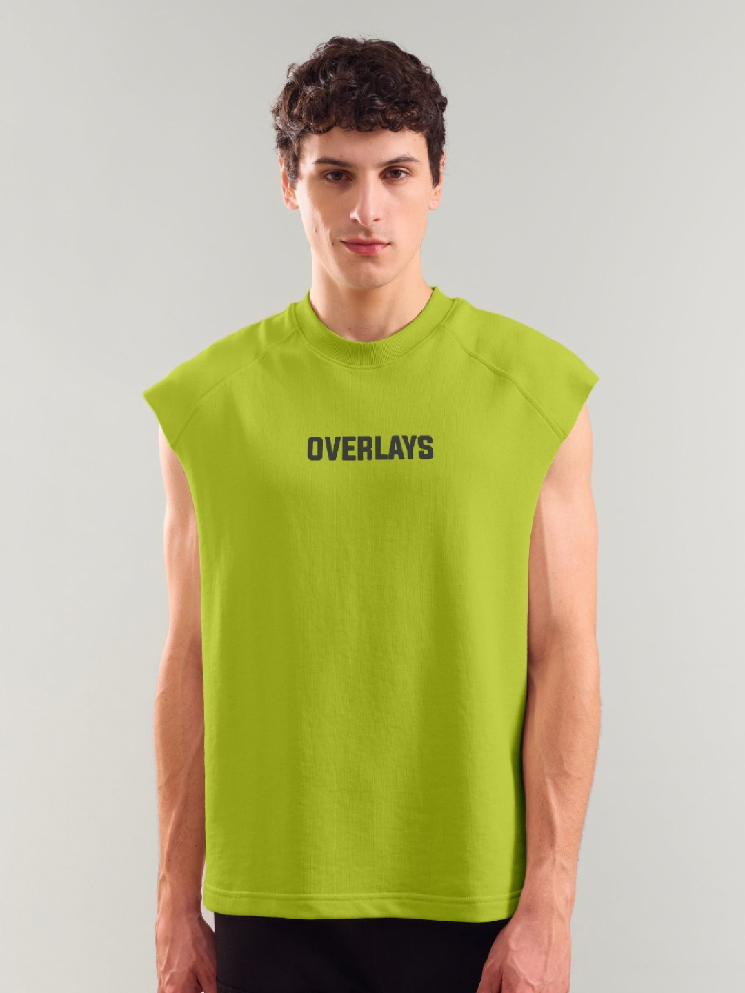Overlays Men Digital Green Heavy Weight Sleeveless Tank Top With Raw Edges