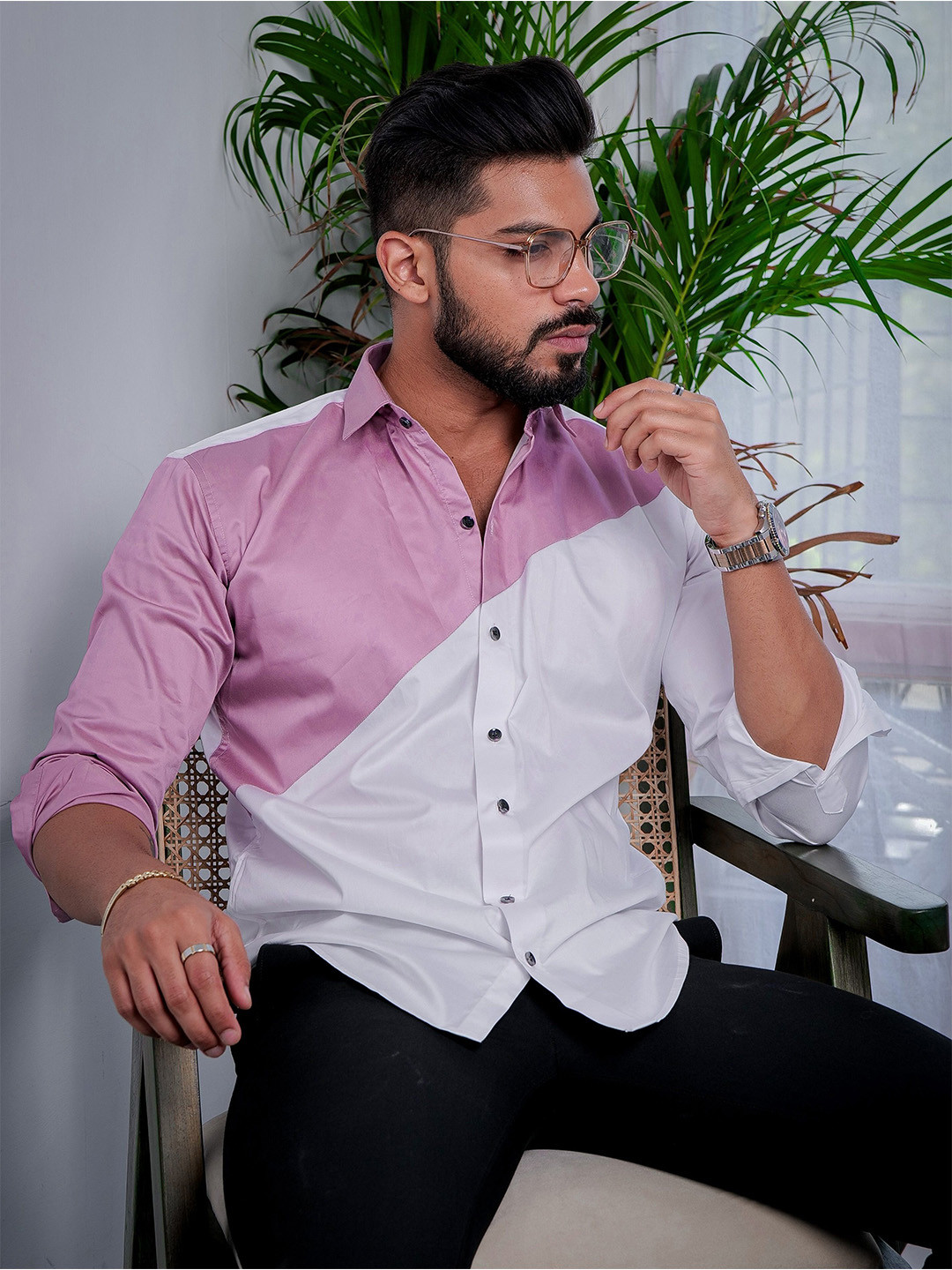 Foomer Standard Colourblocked Spread Collar Shirt