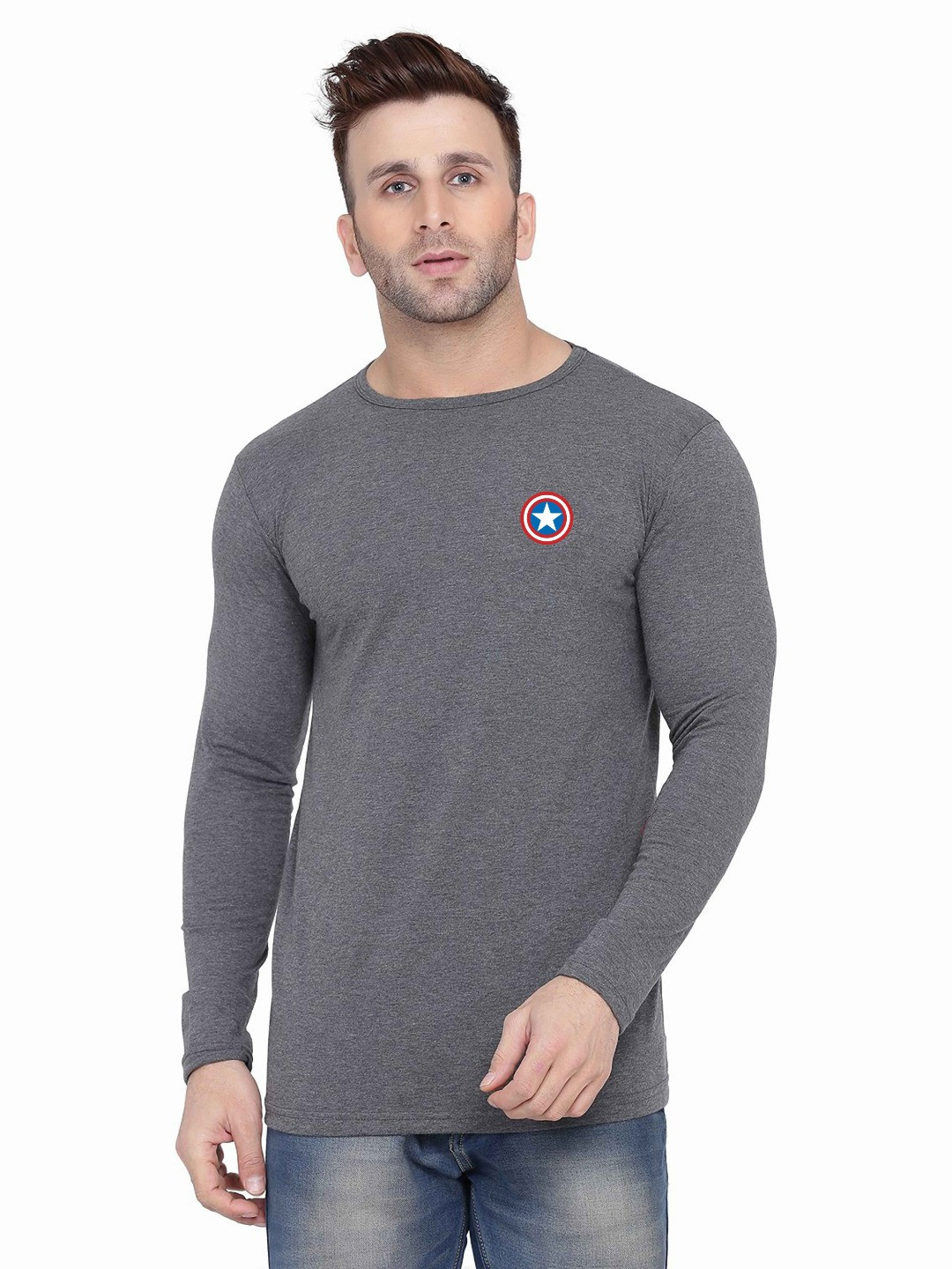 Blisstone Men Grey Self Design Slim Fit T-shirt