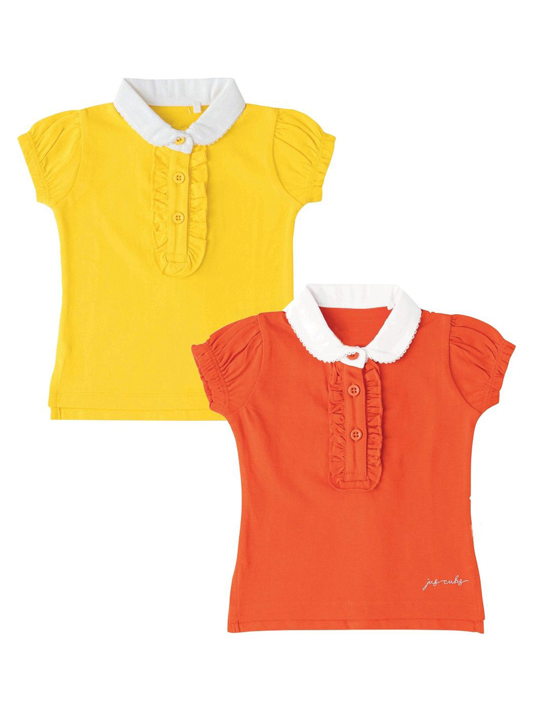 BAESD Girls Pack Of 2 Typography Printed Polo Collar Cap Sleeves Cotton T-shirts