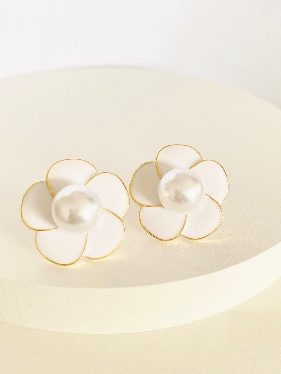 CARIA Stainless Steel Pearls Beaded Floral Studs