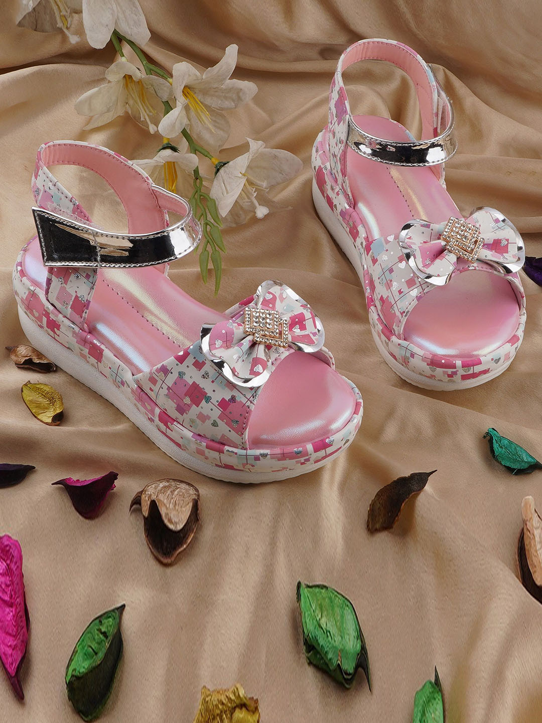 LMG Lifestyle Girls Printed Wedge Heel Sandals with Bows