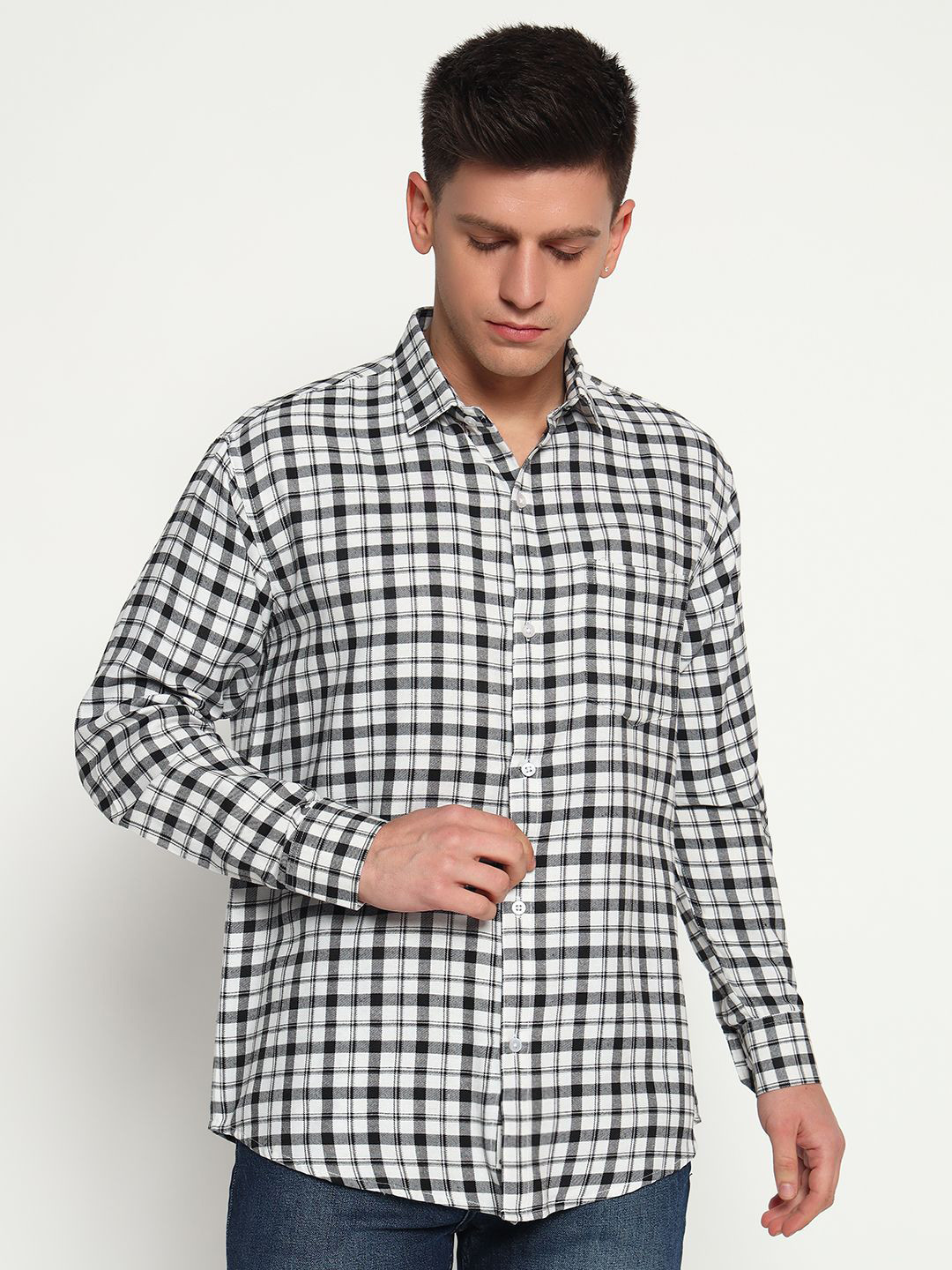 BUSCOTT Tartan Checked Long Sleeves Cotton Shirt