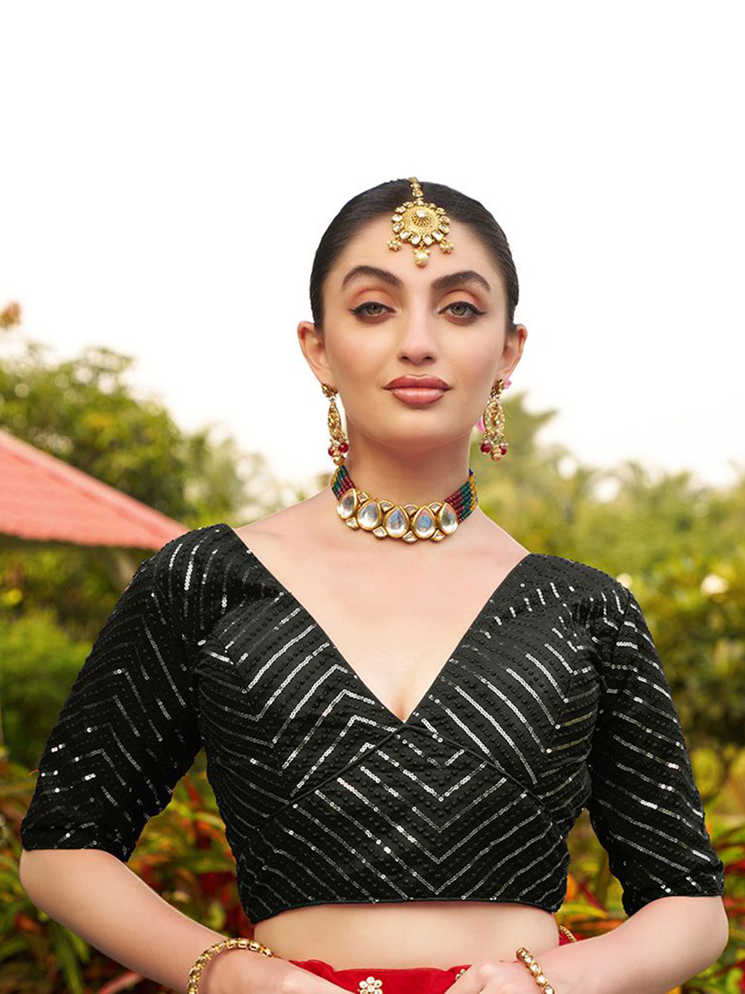 HERE&NOW Embroidered Radymade Saree Blouse