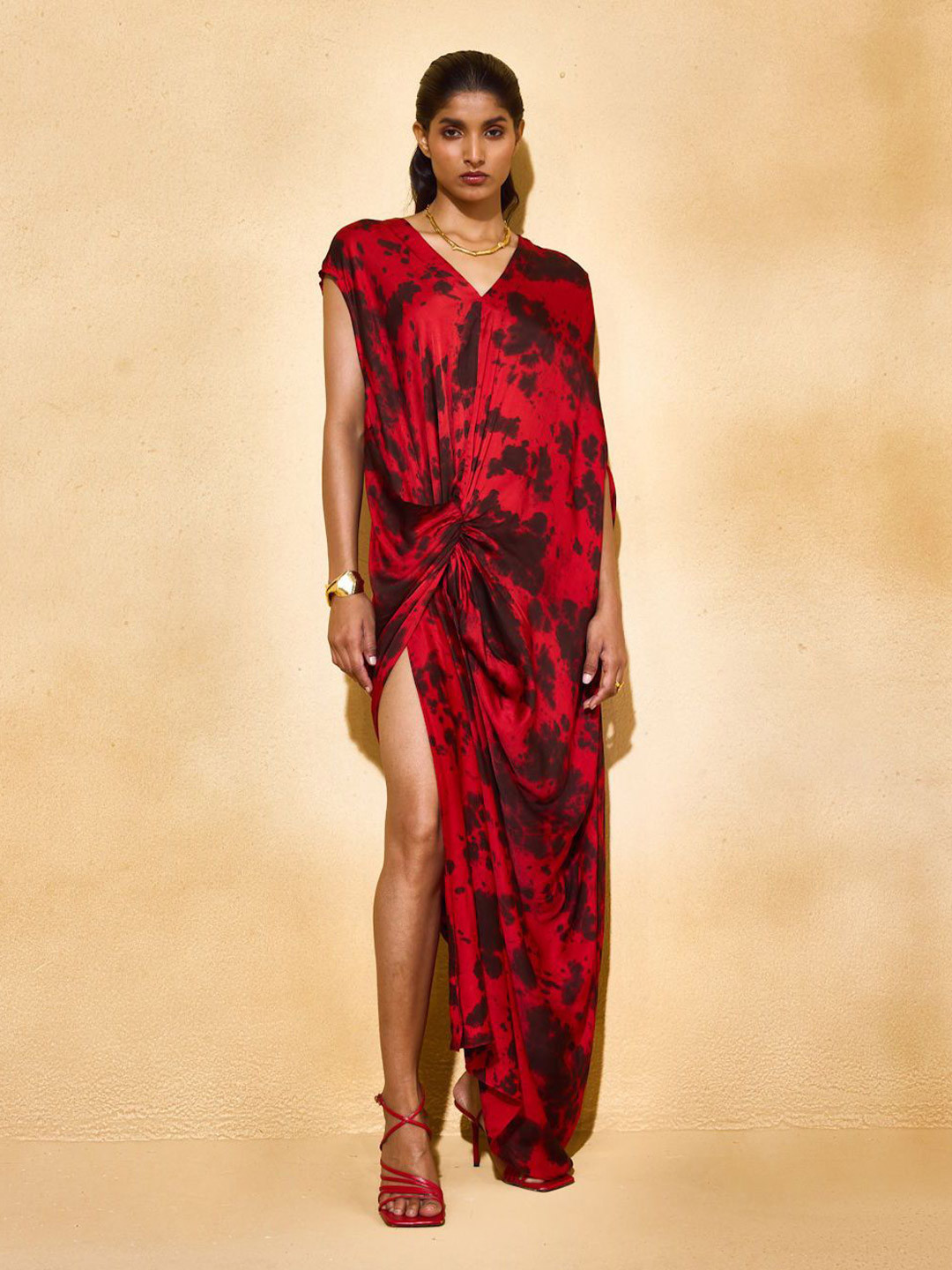 ECHO STUDIO Women Tie and Dye Dyed A-Line Maxi Draped Dress