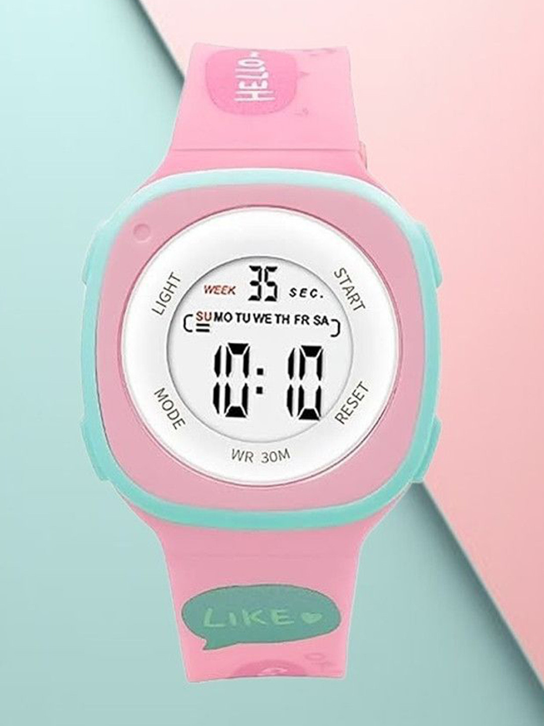 Otage Unisex Kids Patterned Dial & Straps Digital Multi Function Watch 2207LK Square Pink3