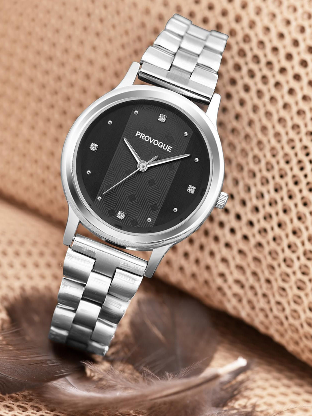 Provogue Women Brass Patterned Dial & Stainless Steel Wrap Analogue Watch PR-LR016-BLK-CH