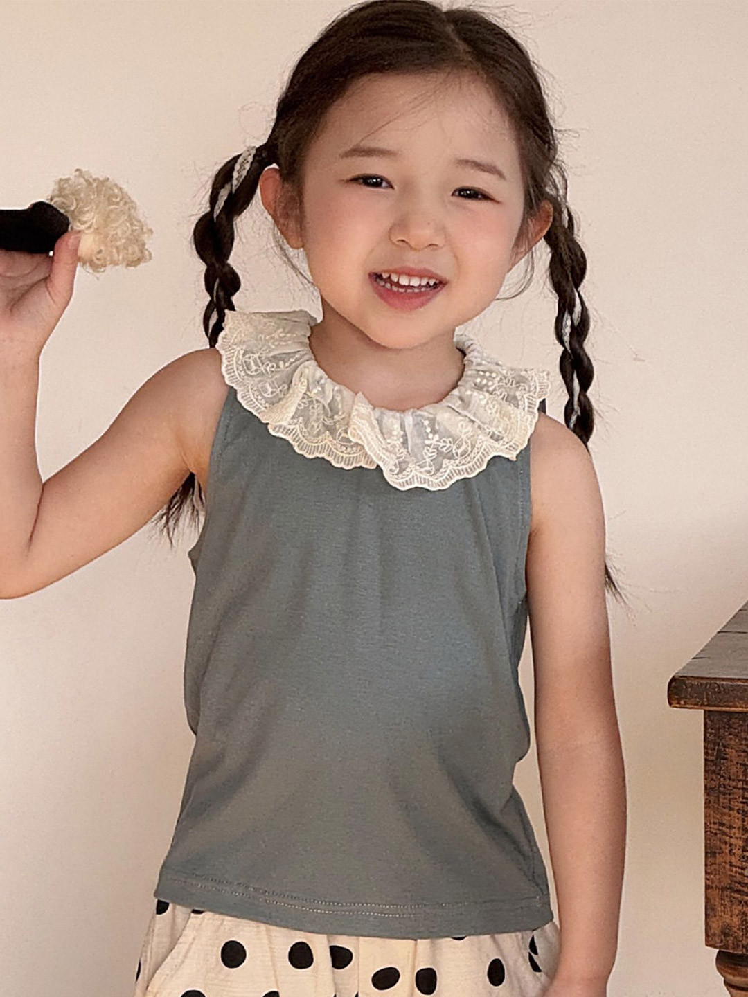 LULU & SKY Girls Lace-trimmed Cotton Regular Top