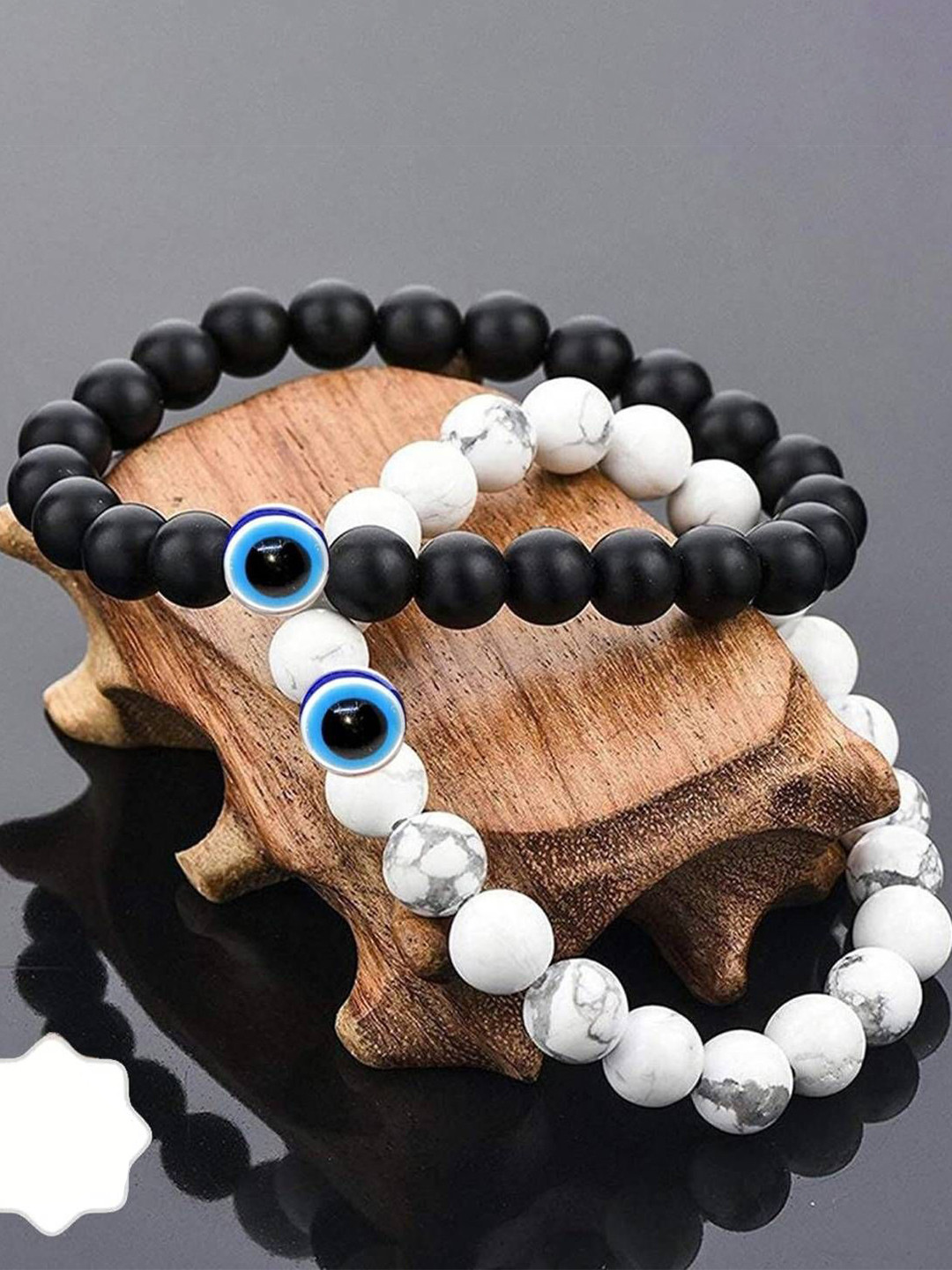 Omaya Jewels Unisex Set Of 2 Artificial Beaded Evil Eye Elasticated Bracelets