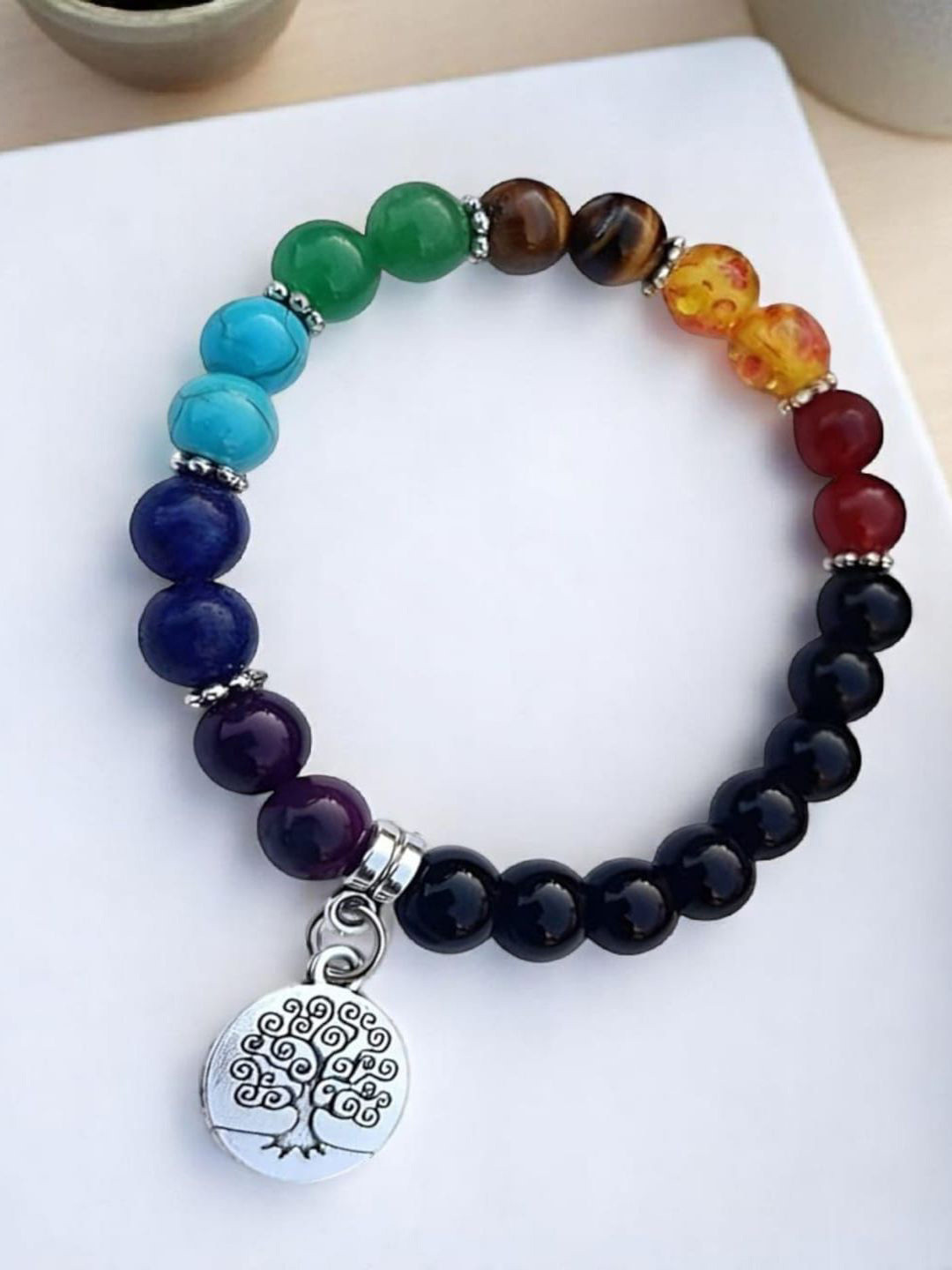 PIXFLIK Men Amethyst & Lapis Lazuli Beaded Elasticated Bracelet