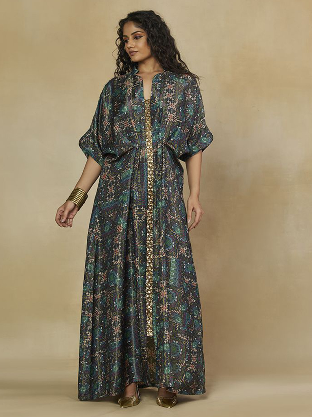 Mamicha Women Floral Printed Crepe Elegant Kaftan Dress
