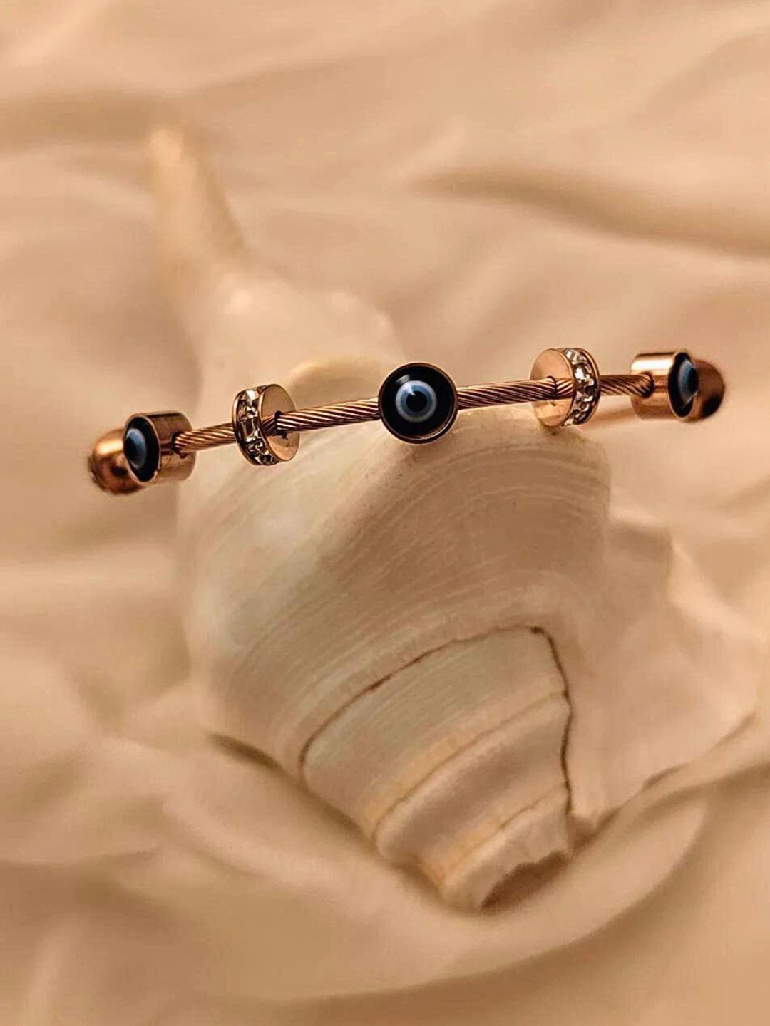 RaasRani Gold-Plated Stainless Steel Stone Studded Evil Eye Magnetic Cuff Bracelet