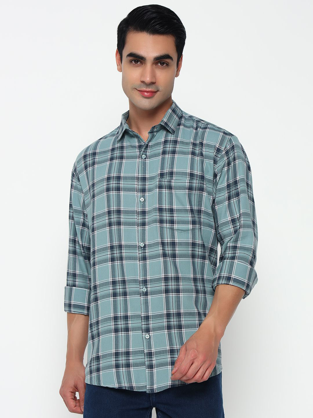 BUSCOTT Men Relexed Fit Spread Coller Tartan Checks Checked Party Shirt