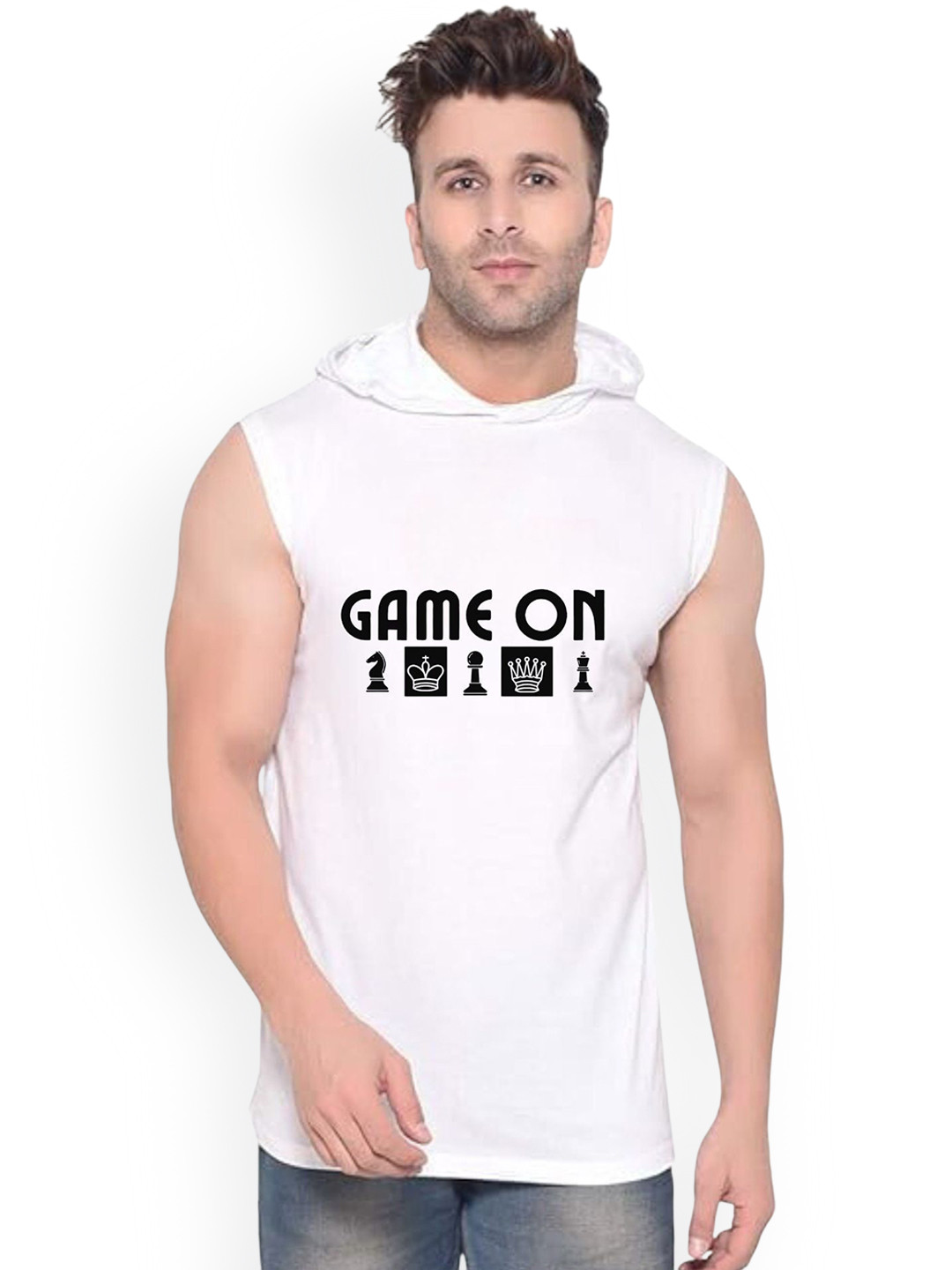 Fashnobic Game On Printed Innerwear Gym Vest  K_Print-256_gym_vest White M