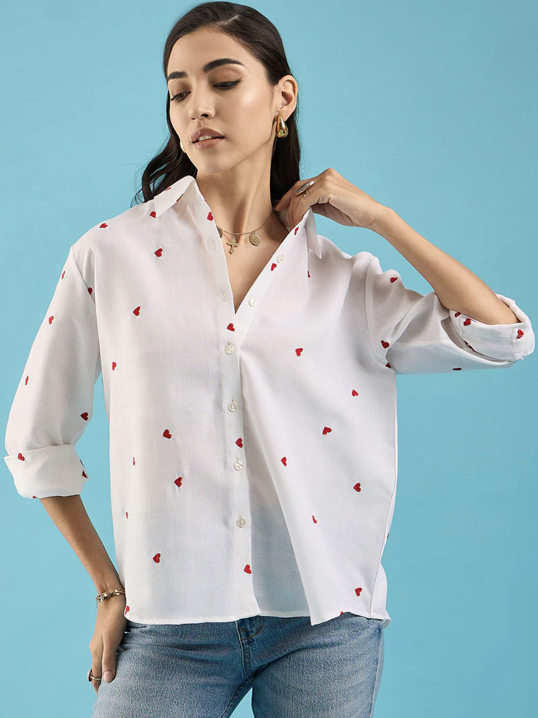 HARPITA Women Conversational Print Boxy Fit Full Seleevs Casual Shirt