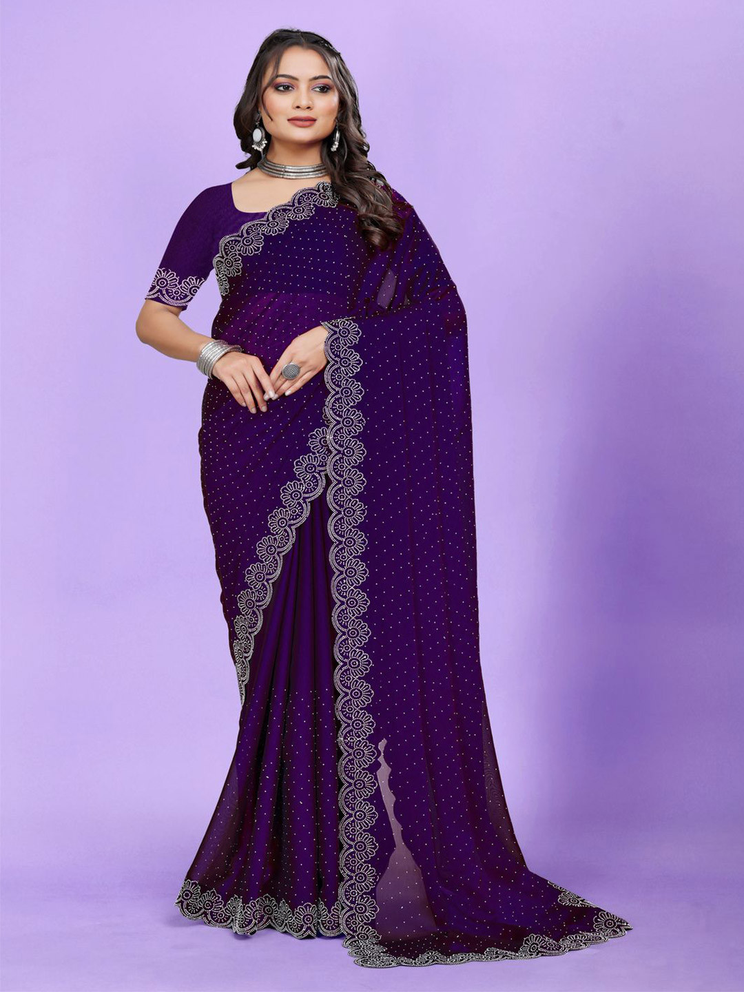 ASCIIBLUES Beads and Stones Banarasi Saree