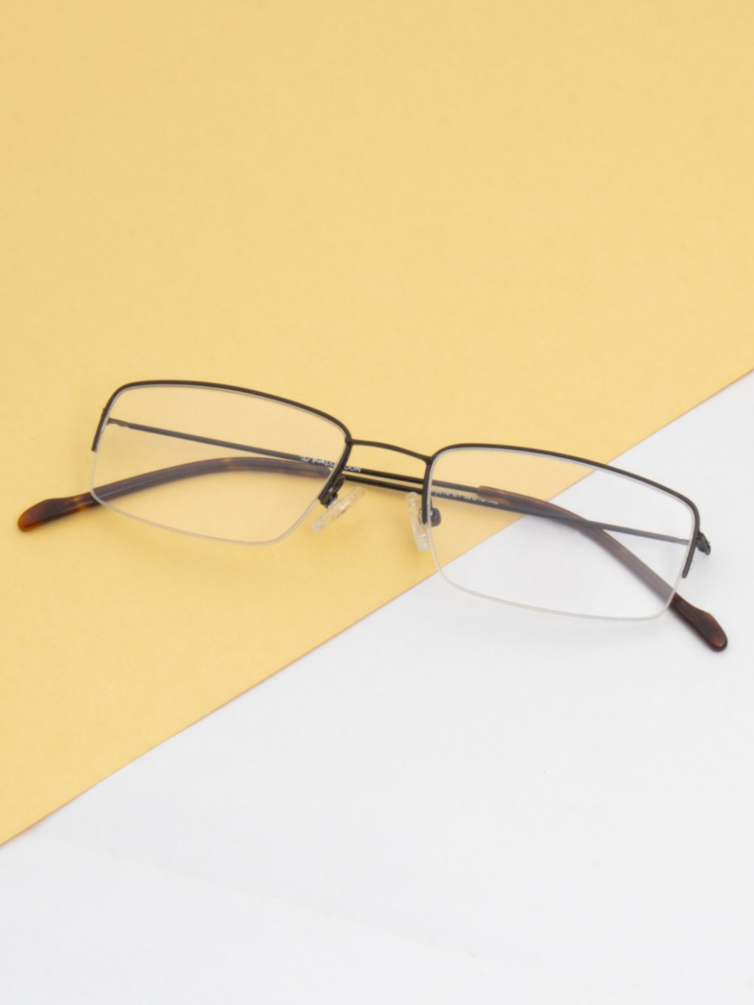 Ted Smith Unisex Metal Rectangle Black Half Rim Frames