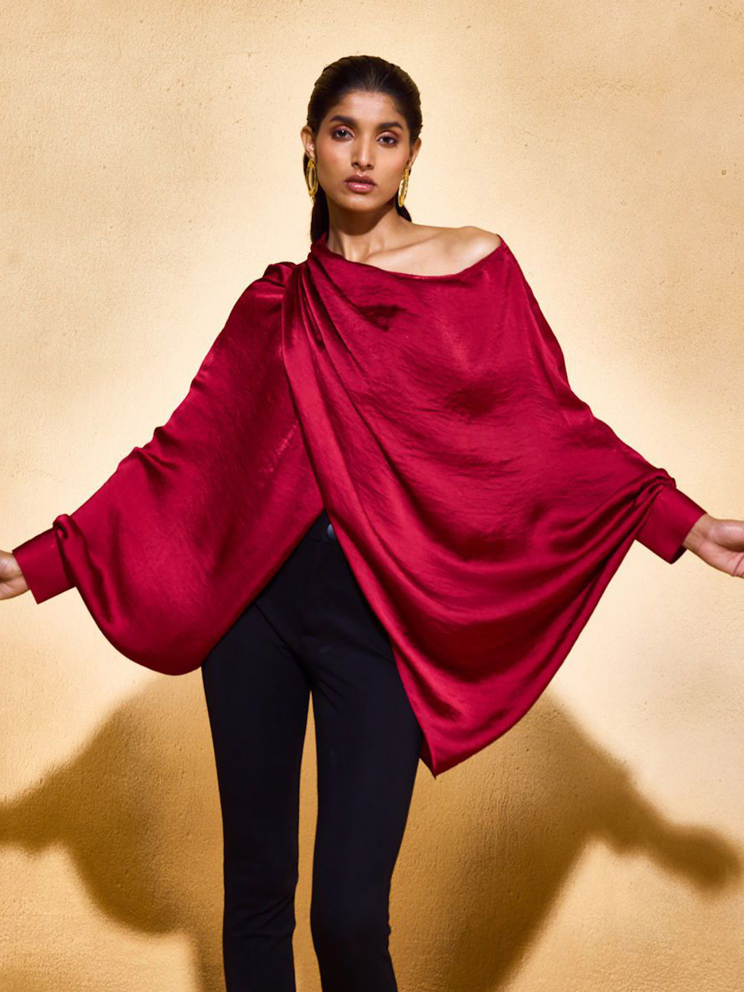 ECHO STUDIO Women Off-Shoulder Cuffed Satin Top