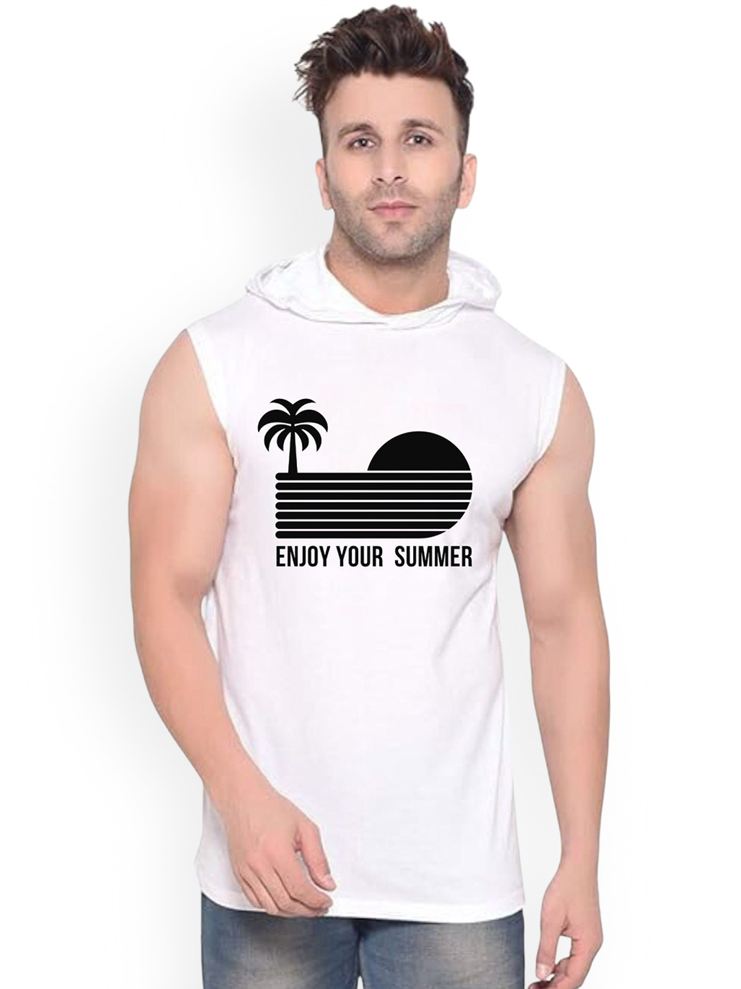 Fashnobic Enjoy Your Summer Printed Innerwear Gym Vest  K_Print-299_gym_vest White M