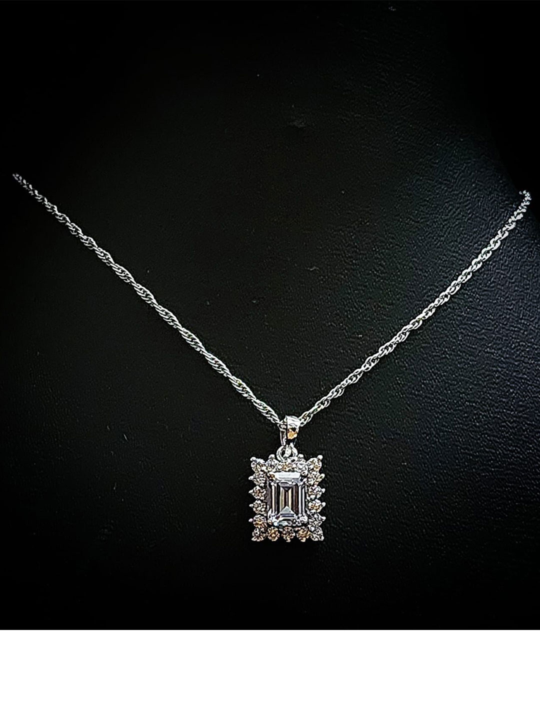 Tara Silver Jewels Rhodium-Plated Cubic Zirconia-Studded Baguette Sharp Pendent