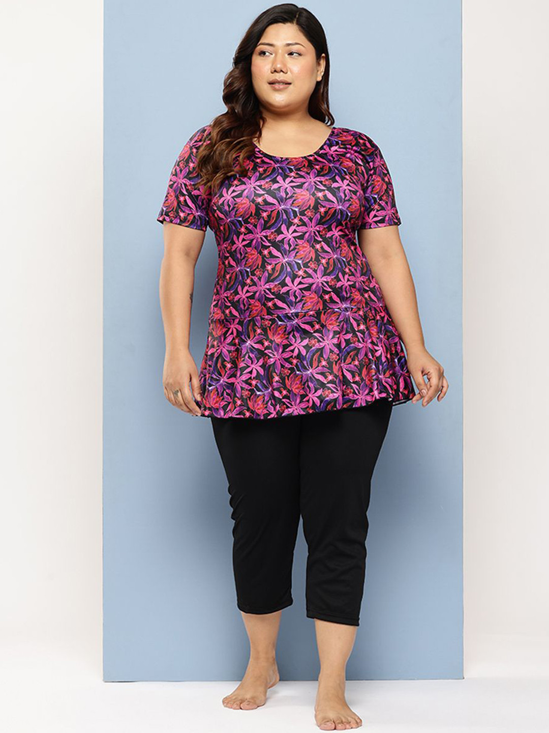 Aarika Printed Plus Size Swimming Dress With Goggle
