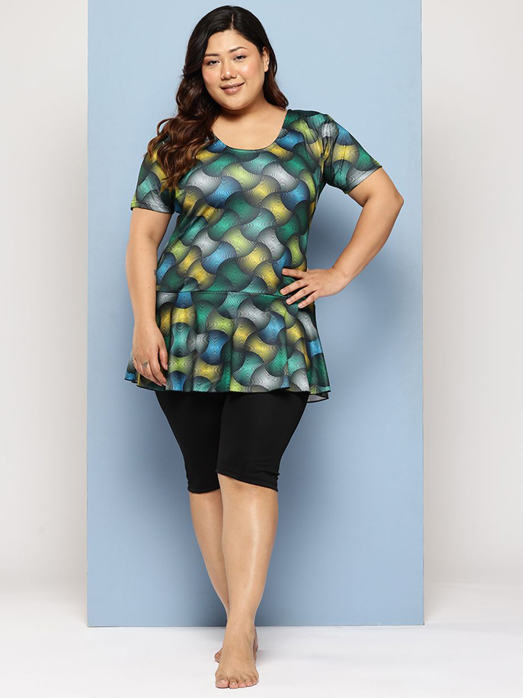 BAESD Printed Plus Size Swimming Dress With Goggle