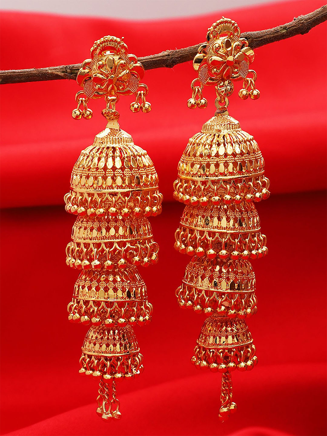 Bhagya Lakshmi Gold Plated Dome Shaped Jhumkas