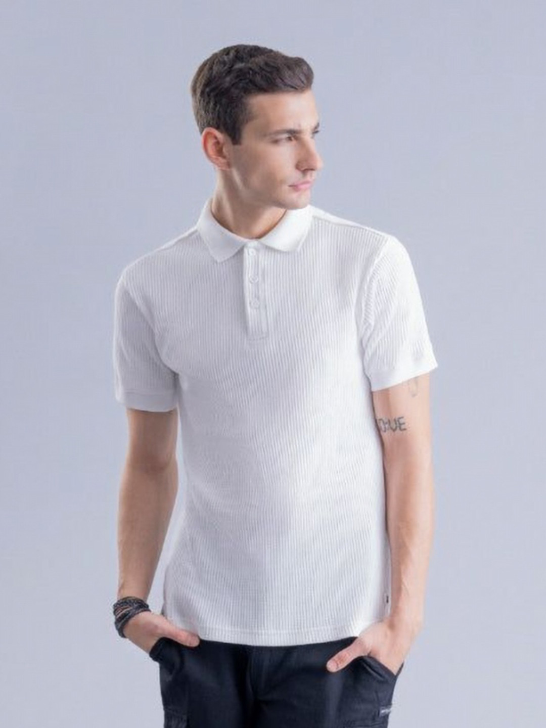 Overlays Matrix Opal Textured Polo Collar Pure Cotton T-Shirt