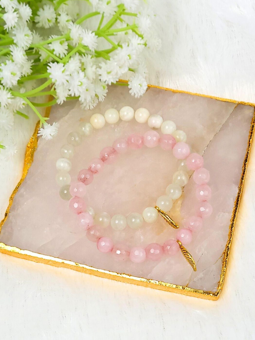 Calminds Set Of 2 Rose Quartz & Moonstone Bracelet Set
