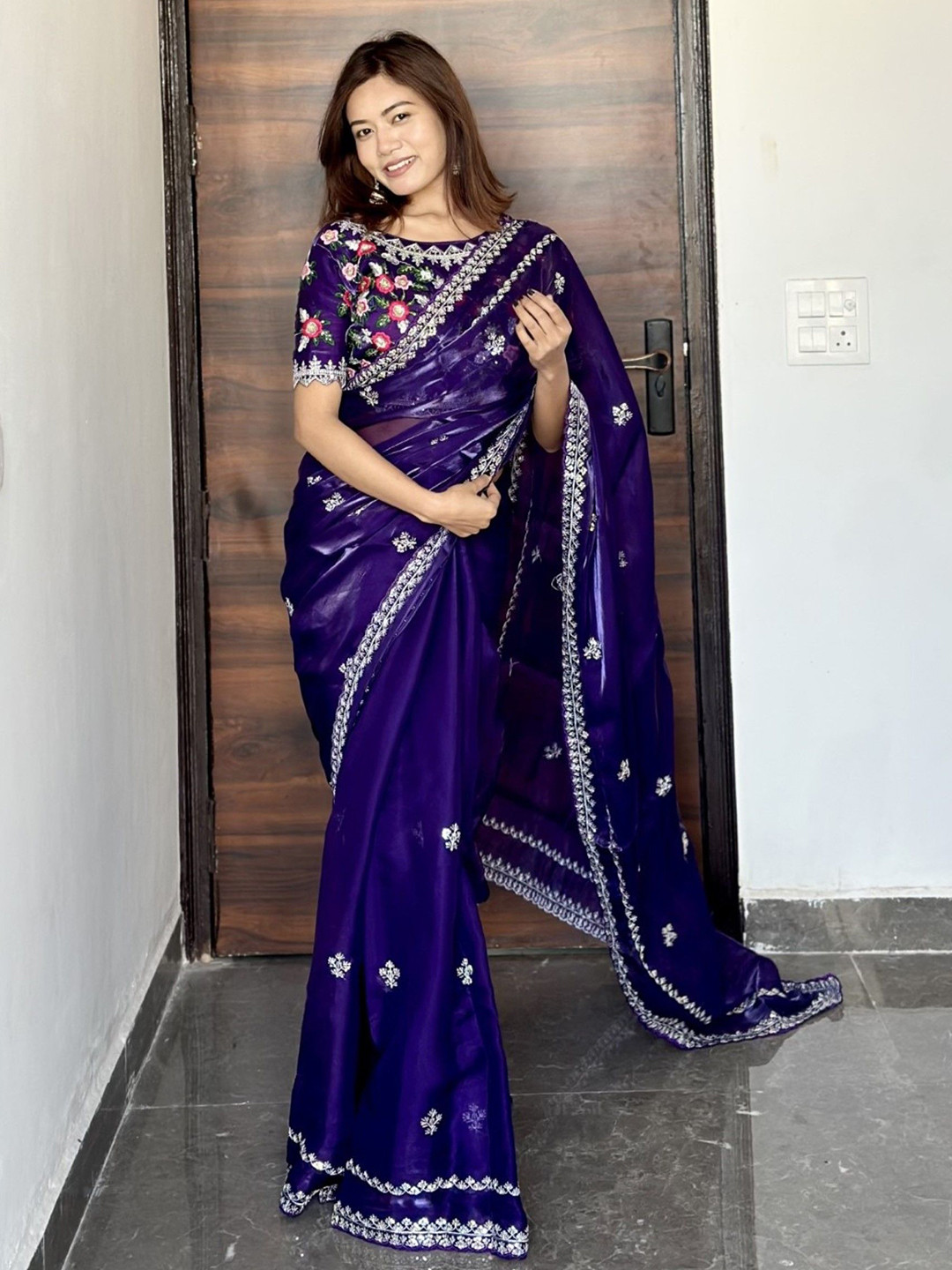 Panzora  JimmyChoo Floral Embroidered Saree