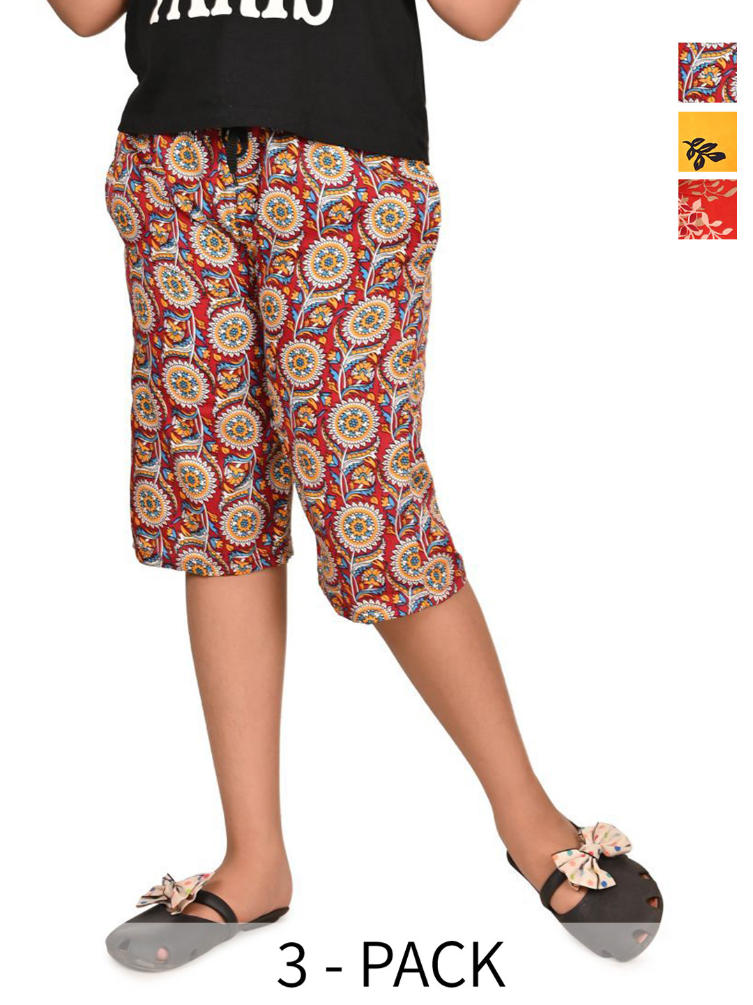 BAESD Pack Of 3 Printed Loose Capris