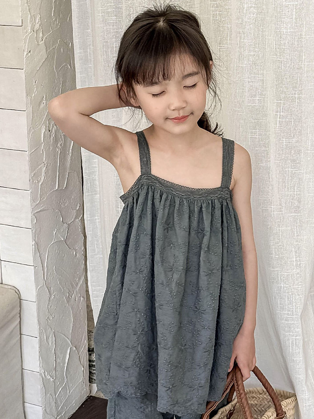 LULU & SKY Girls Self-Design Pattern Cotton Shoulder Straps A-Line Top