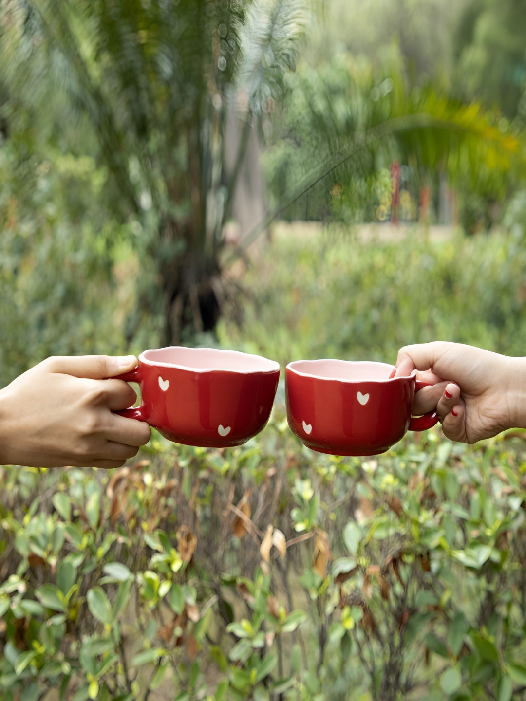 THE WHITE SPACE LIVING Cupids Garden Lover Red Conversational Ceramic Handmade 2 Piece Mugs-350ml