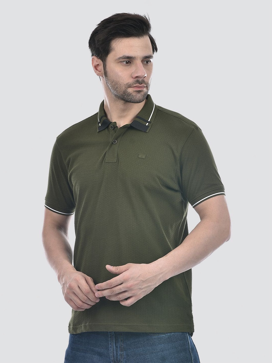 Numero Uno Striped Polo Collar Applique Cotton T-shirt