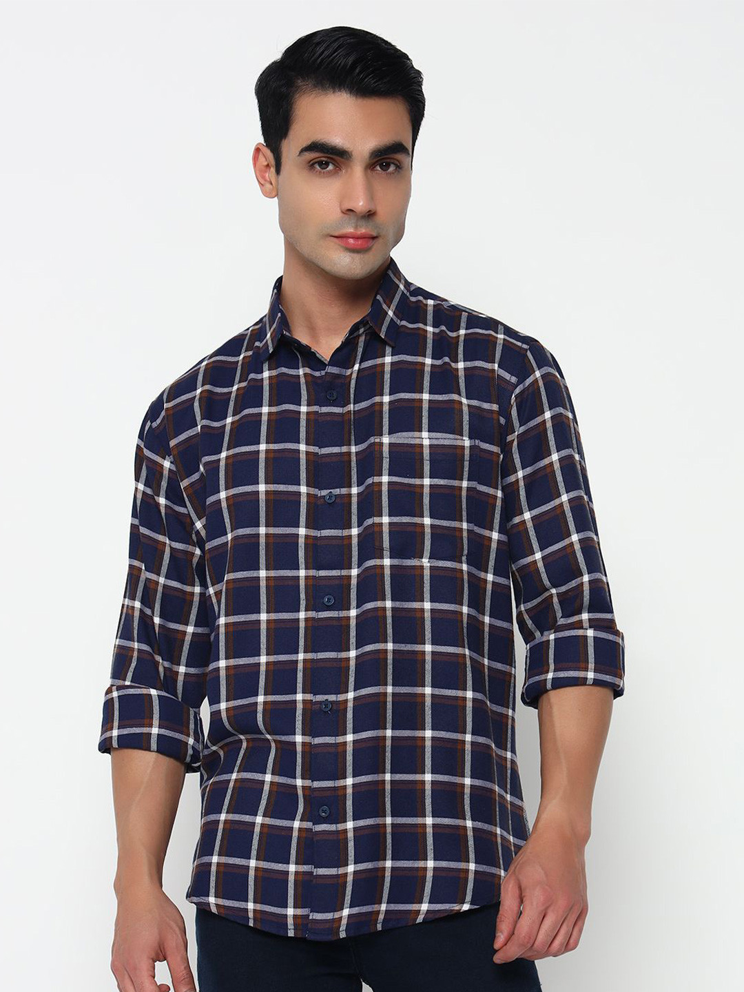 BUSCOTT Men Windowpane Checked Party Cotton Shirt